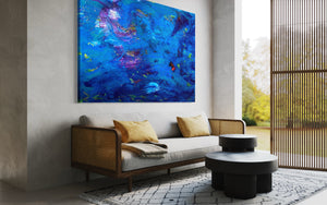 Ocean 121.8 cm x 182.8 cm Blue Textured Abstract Painting by Joanne Daniel