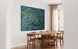 Prussian Blue Splash 121.8cm x 182.8cm Blue Textured Abstract Painting