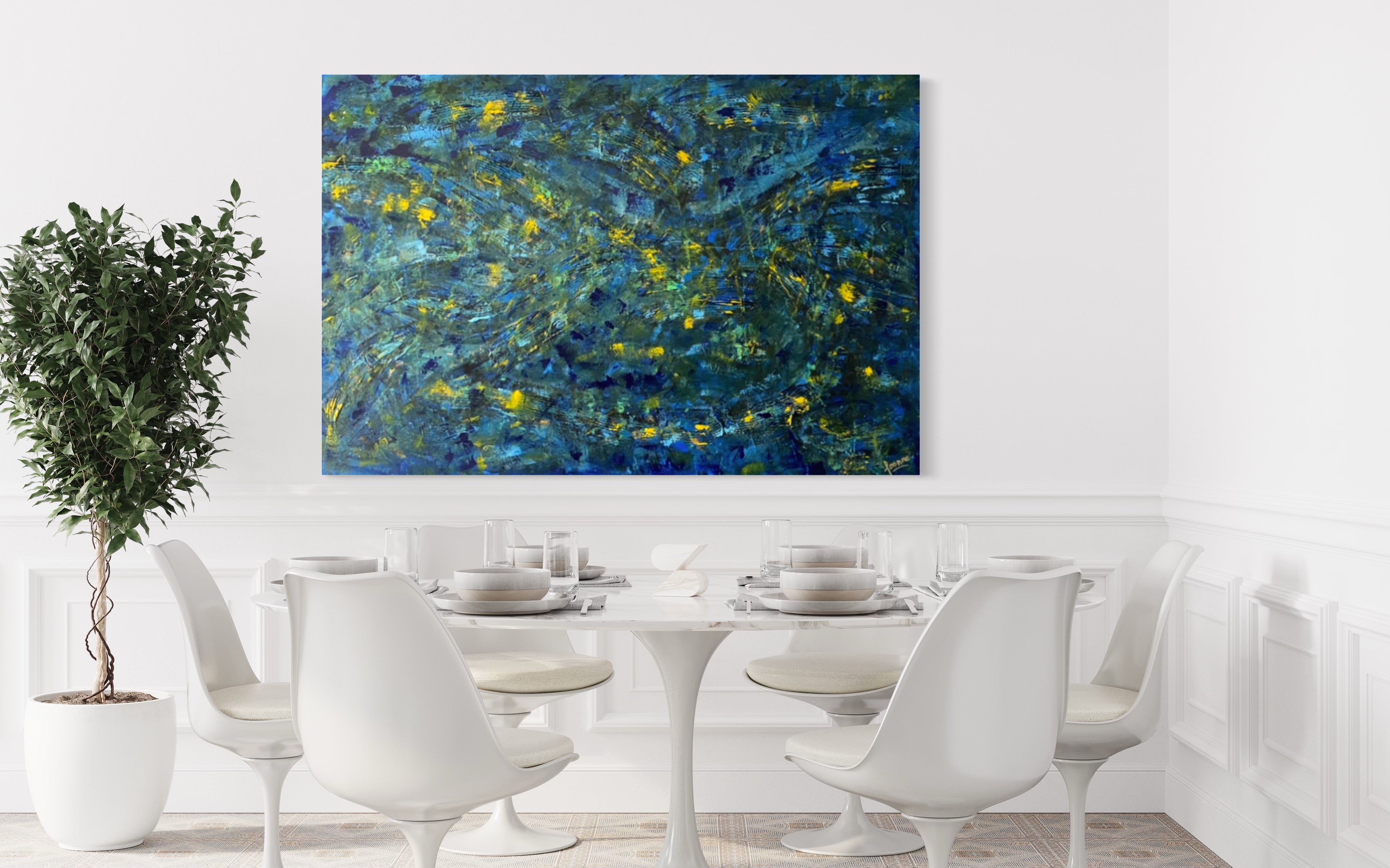 Prussian Blue Splash 121.8cm x 182.8cm Blue Textured Abstract Painting