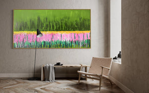 Flower field (91 cm x 182 cm)Textured Abstract Painting by Joanne Daniel