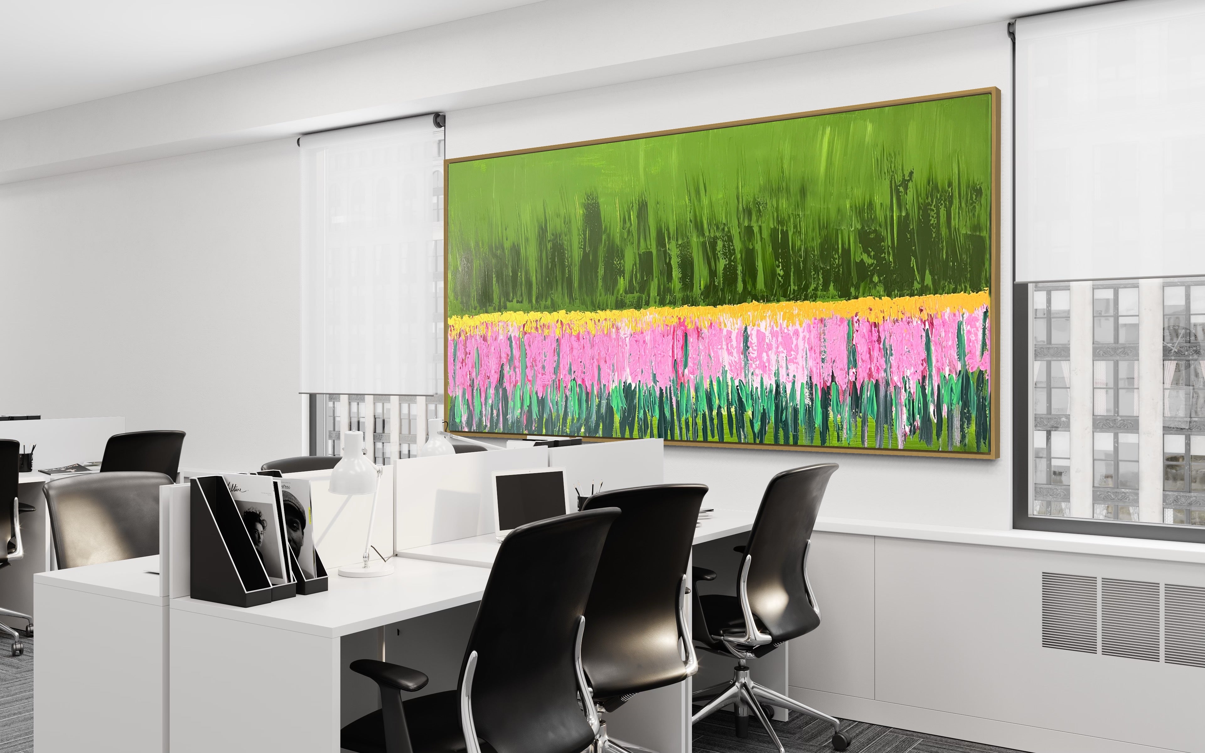 Flower field (91 cm x 182 cm)Textured Abstract Painting by Joanne Daniel