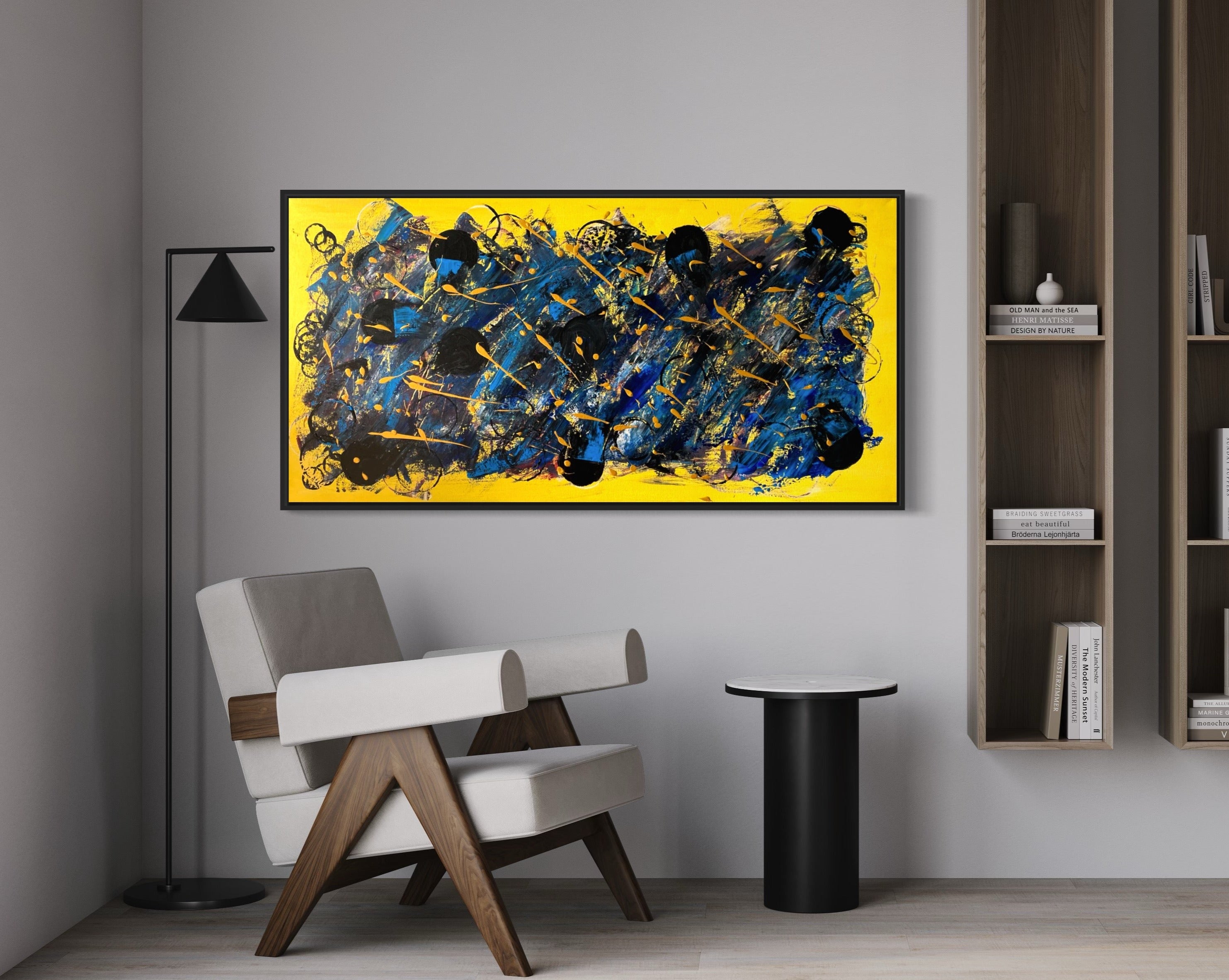 Universe 61cm x 122cm Yellow Blue Textured Abstract Painting