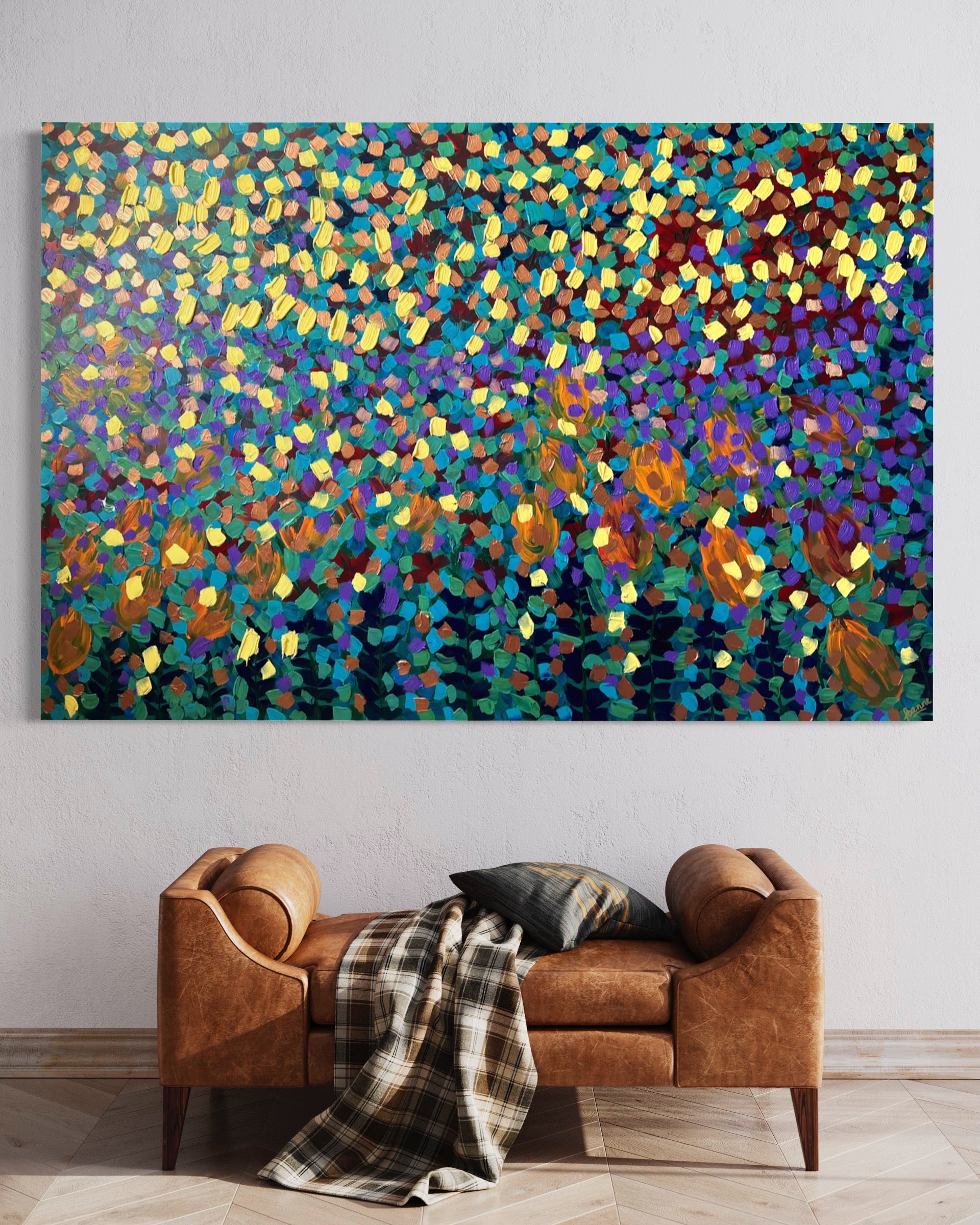 Spring Garden 121.8 cm x 182.8 cm Blue Textured Abstract Painting by Joanne Daniel