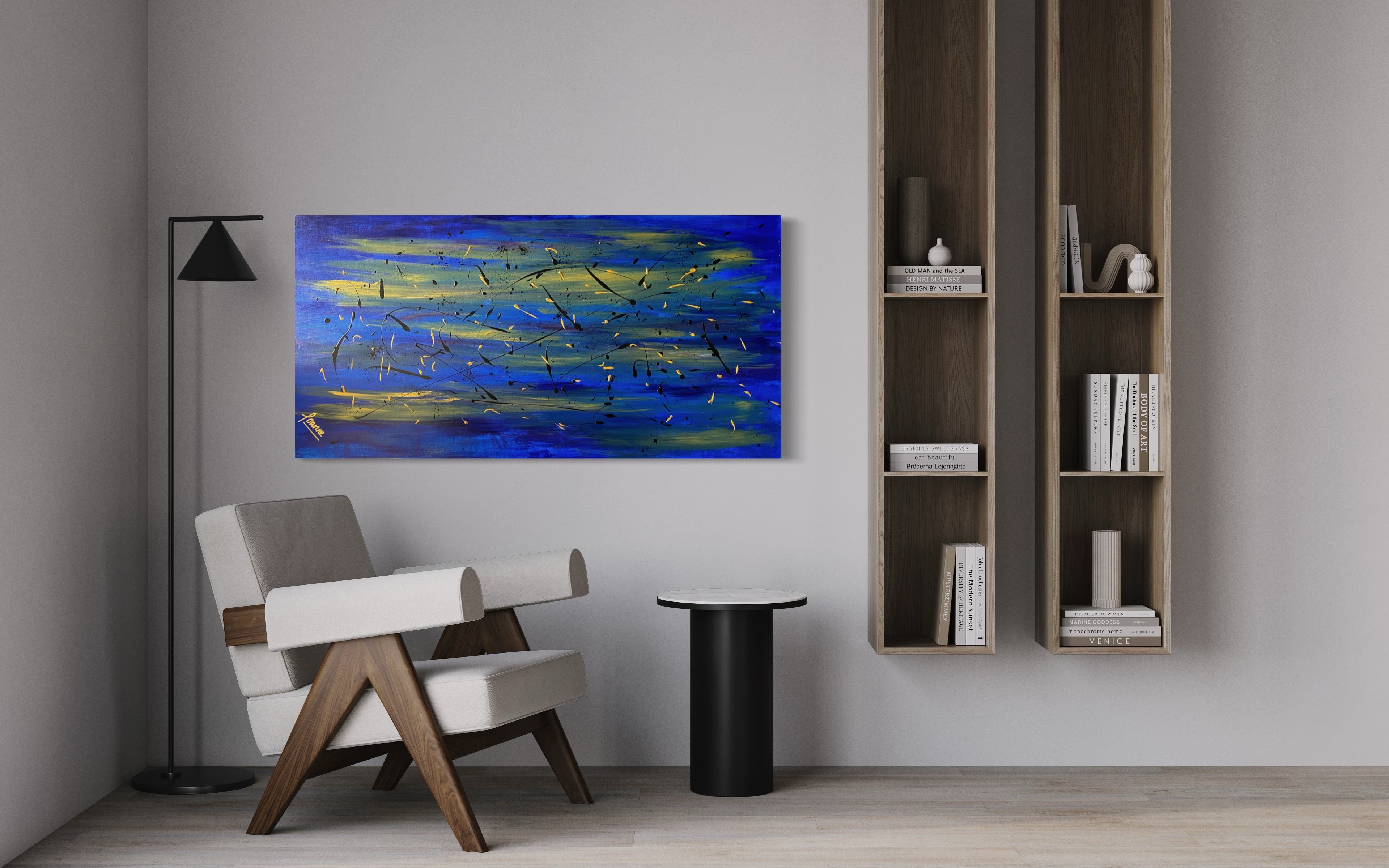 Oceanic 61cm X 122cm Blue Textured Abstract Painting