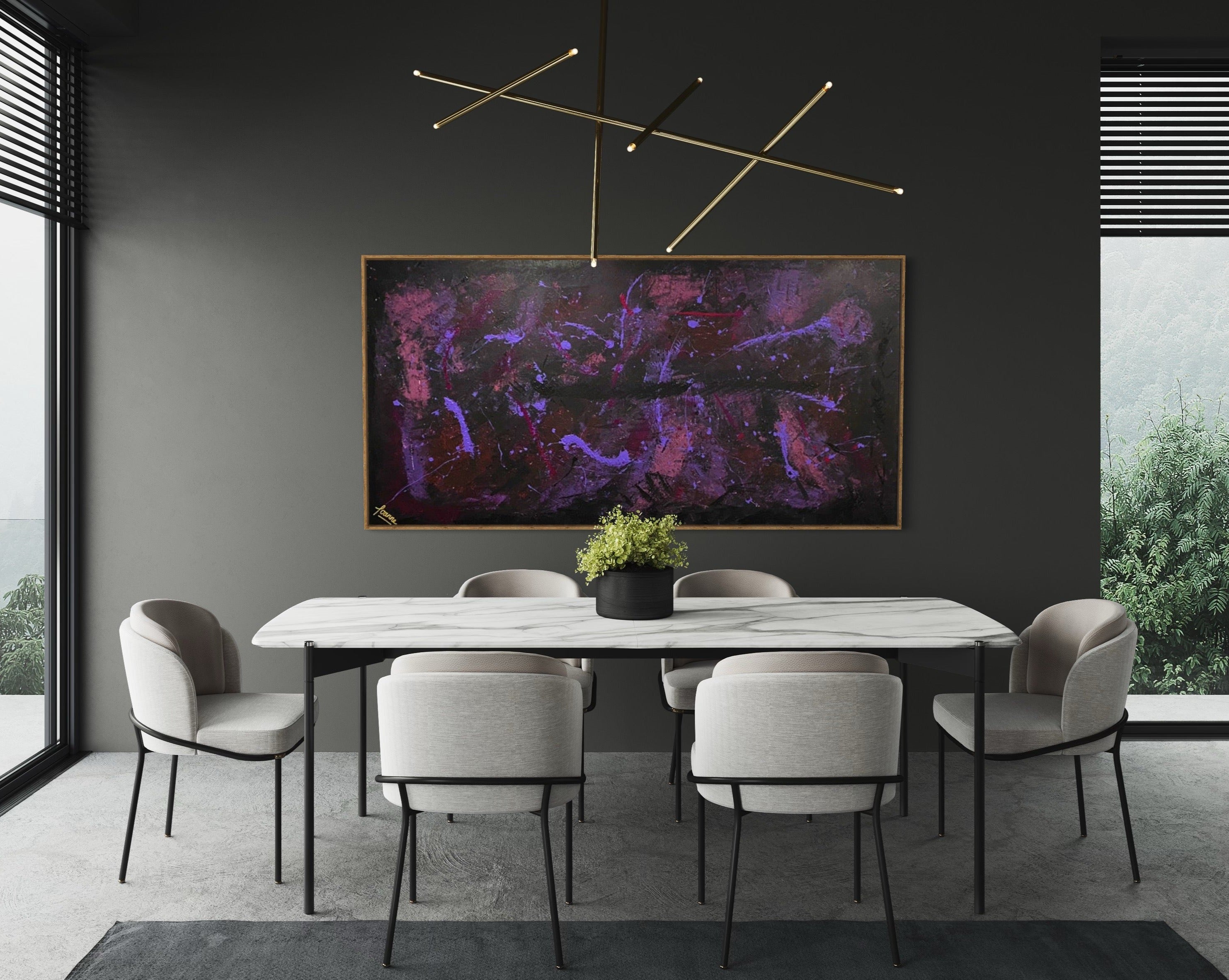 Violet Lights 91 cm x 182 cm Purple Textured Abstract Painting by Joanne Daniel