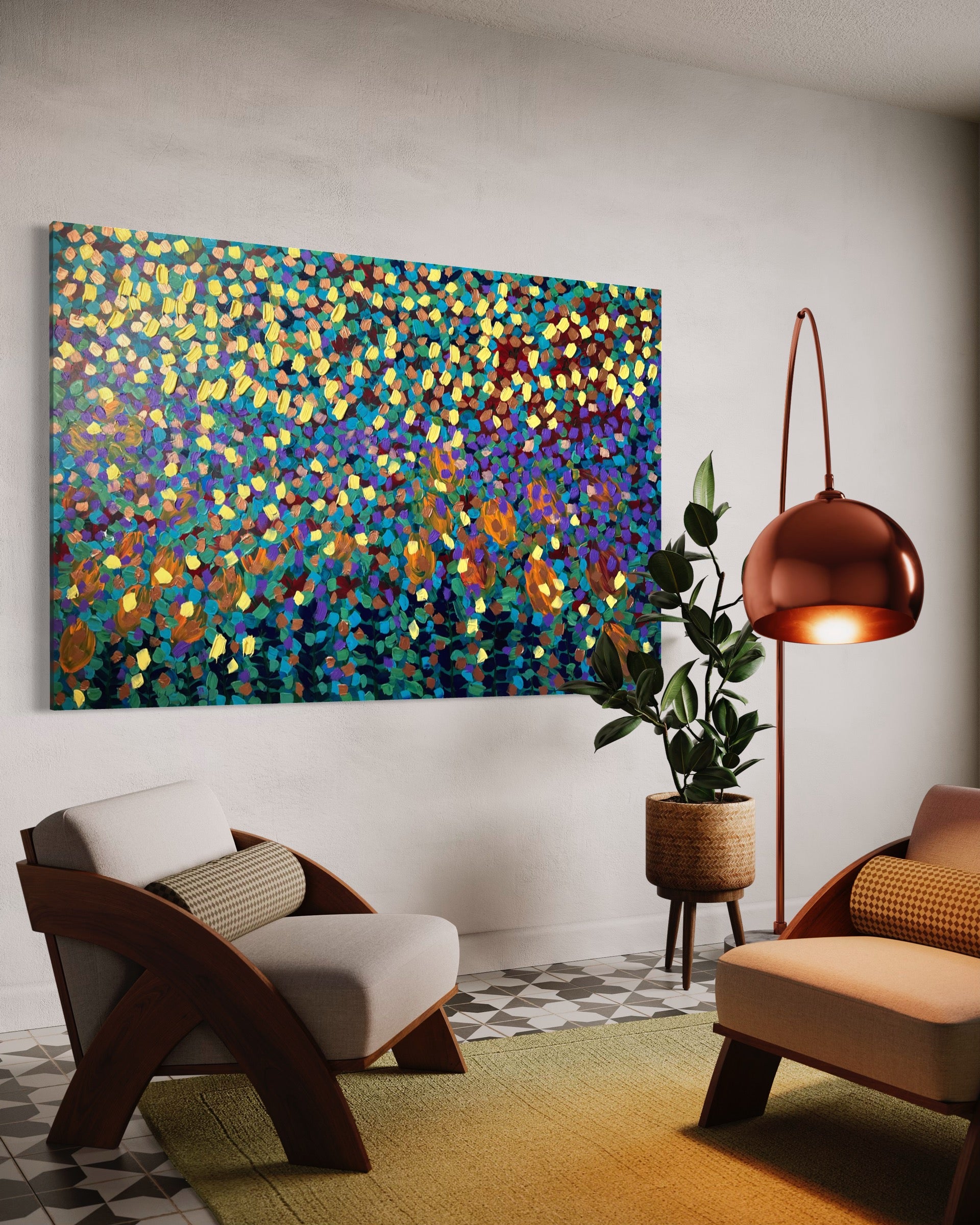 Spring Garden 121.8 cm x 182.8 cm Blue Textured Abstract Painting by Joanne Daniel