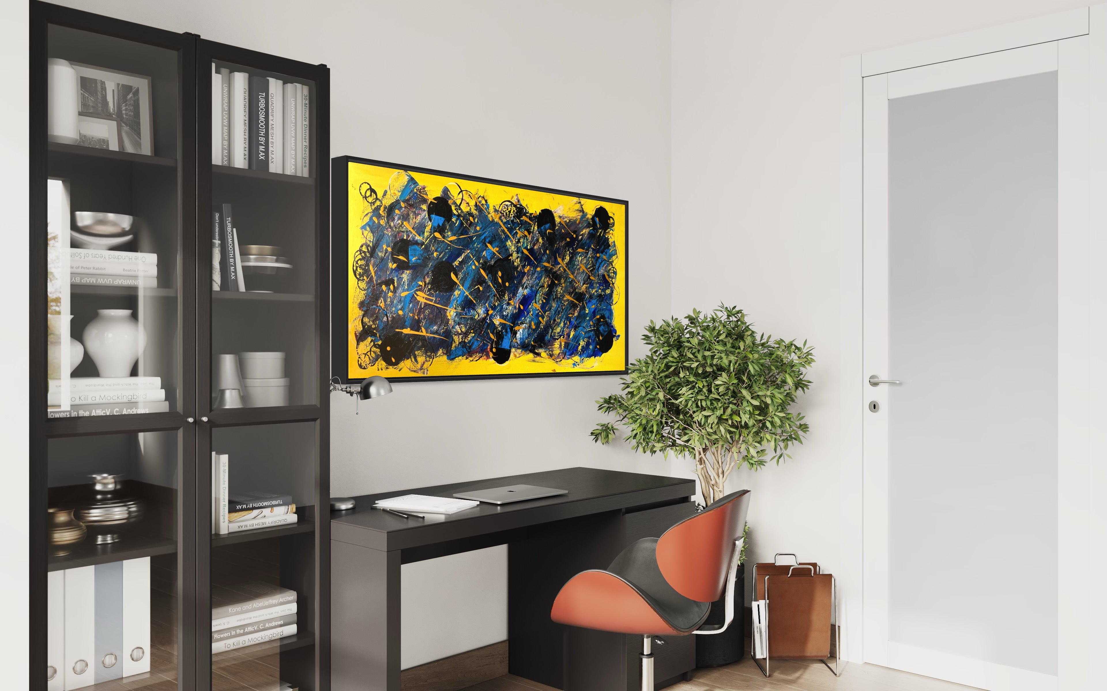 Universe 61cm x 122cm Yellow Blue Textured Abstract Painting