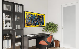 Universe 61cm x 122cm Yellow Blue Textured Abstract Painting
