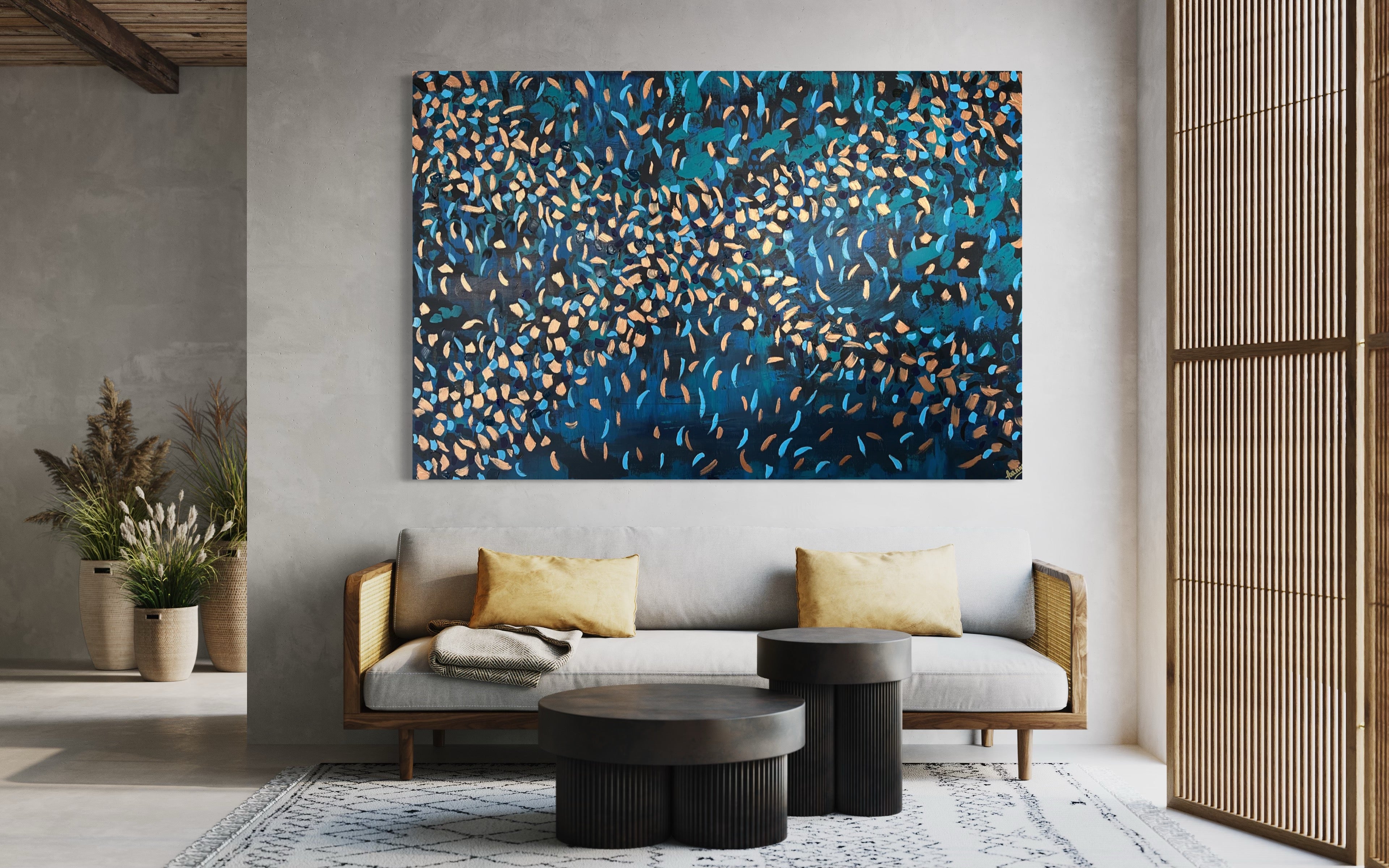 Blooming Blue 121.8 cm x 182.8 cm Blue Textured Original Abstract Painting by Joanne Daniel