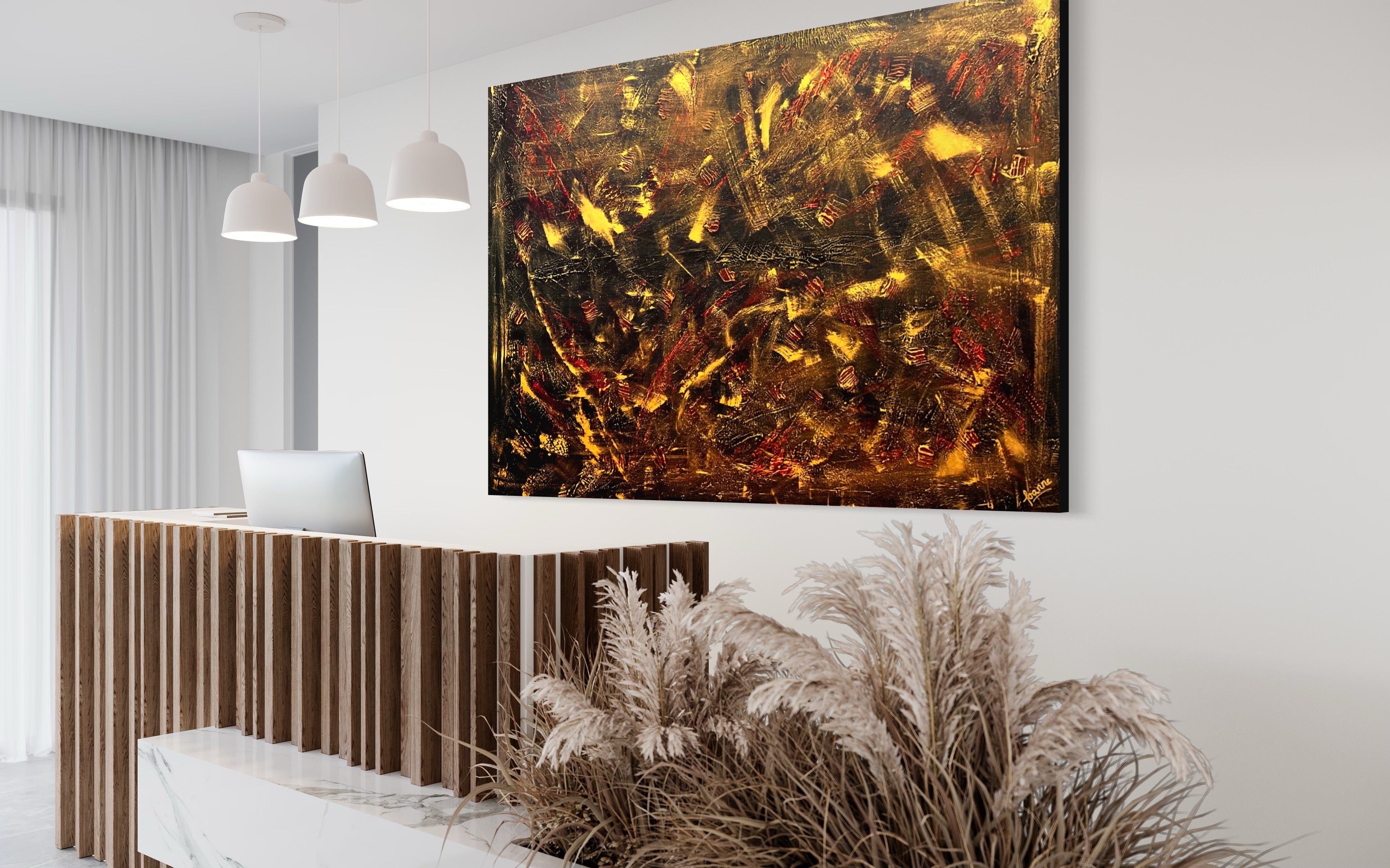 Gold Mine 121.8 cm x 182.8 cm Gold Red Brown Textured Abstract Painting