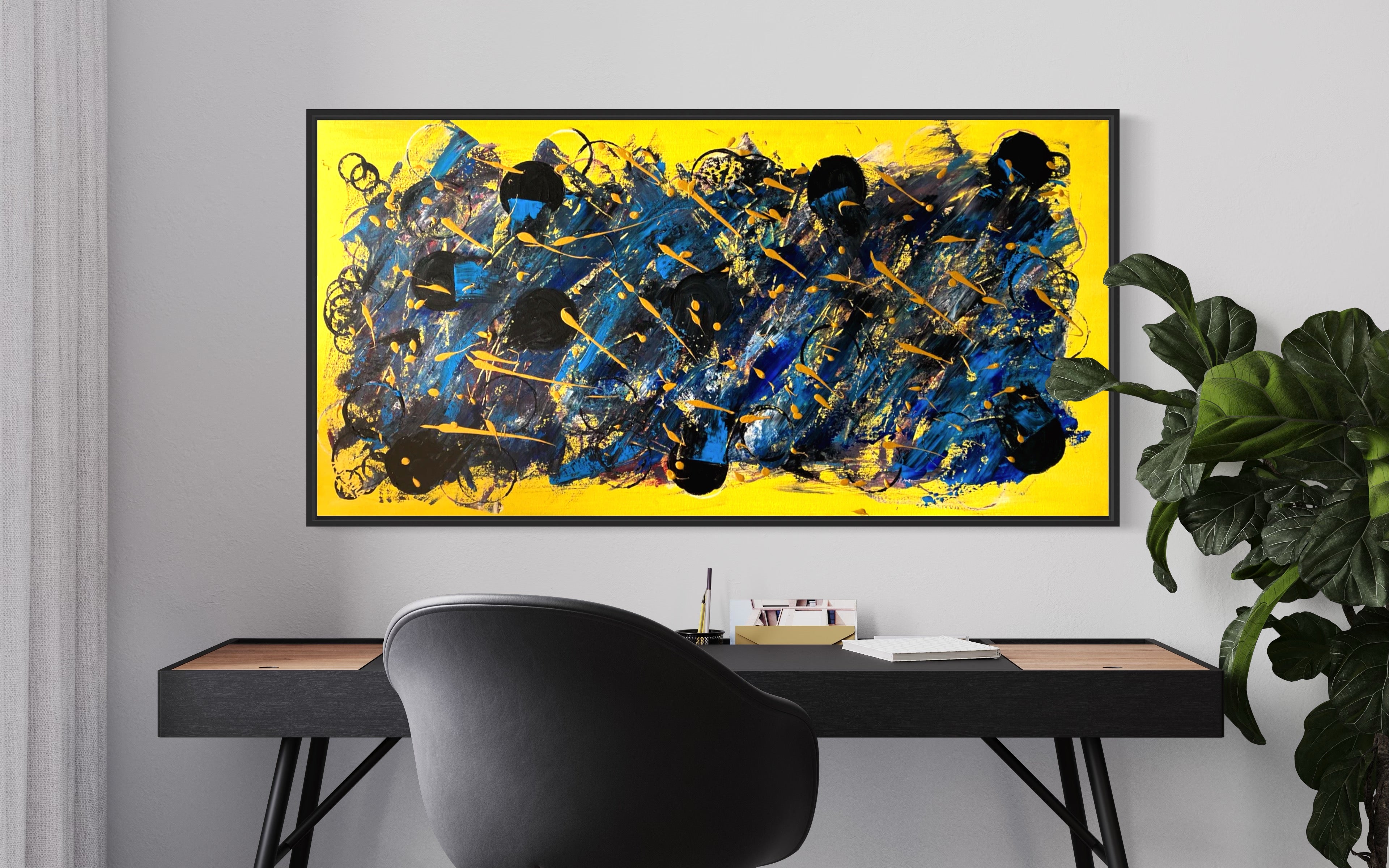 Universe 61cm x 122cm Yellow Blue Textured Abstract Painting